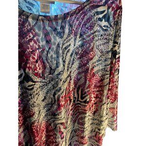 Womens Multicolor Animal Print Blouse XL Polyester & Spandex